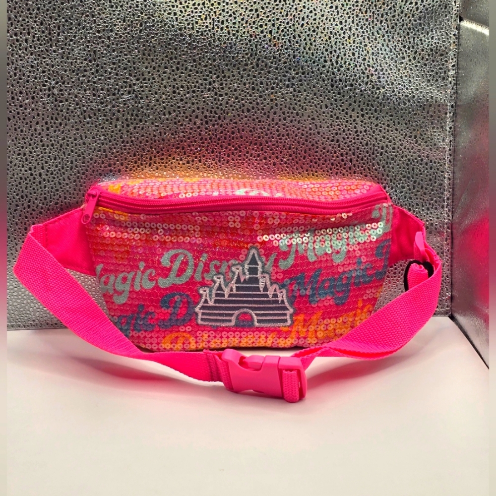 Disney Parks Disney Magic Fantasyland Pink Sequin Castle Fanny Pack